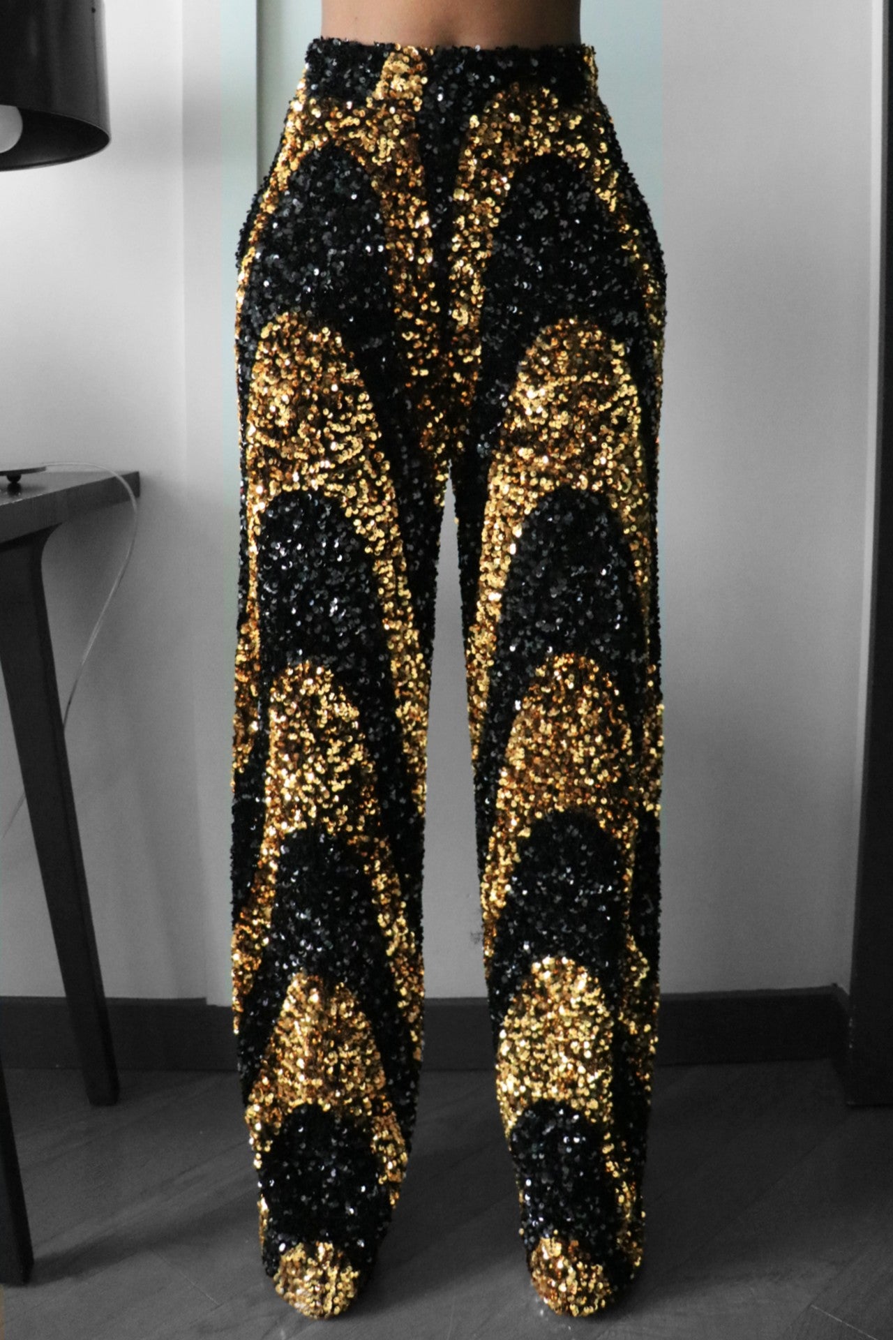 Black/Gold Sequin Swirl Pants