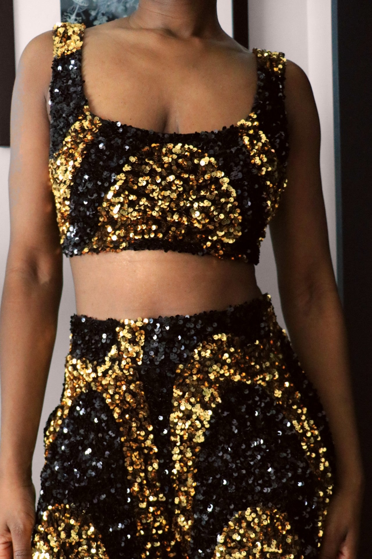 Black/Gold Swirl Sequin Crop Top