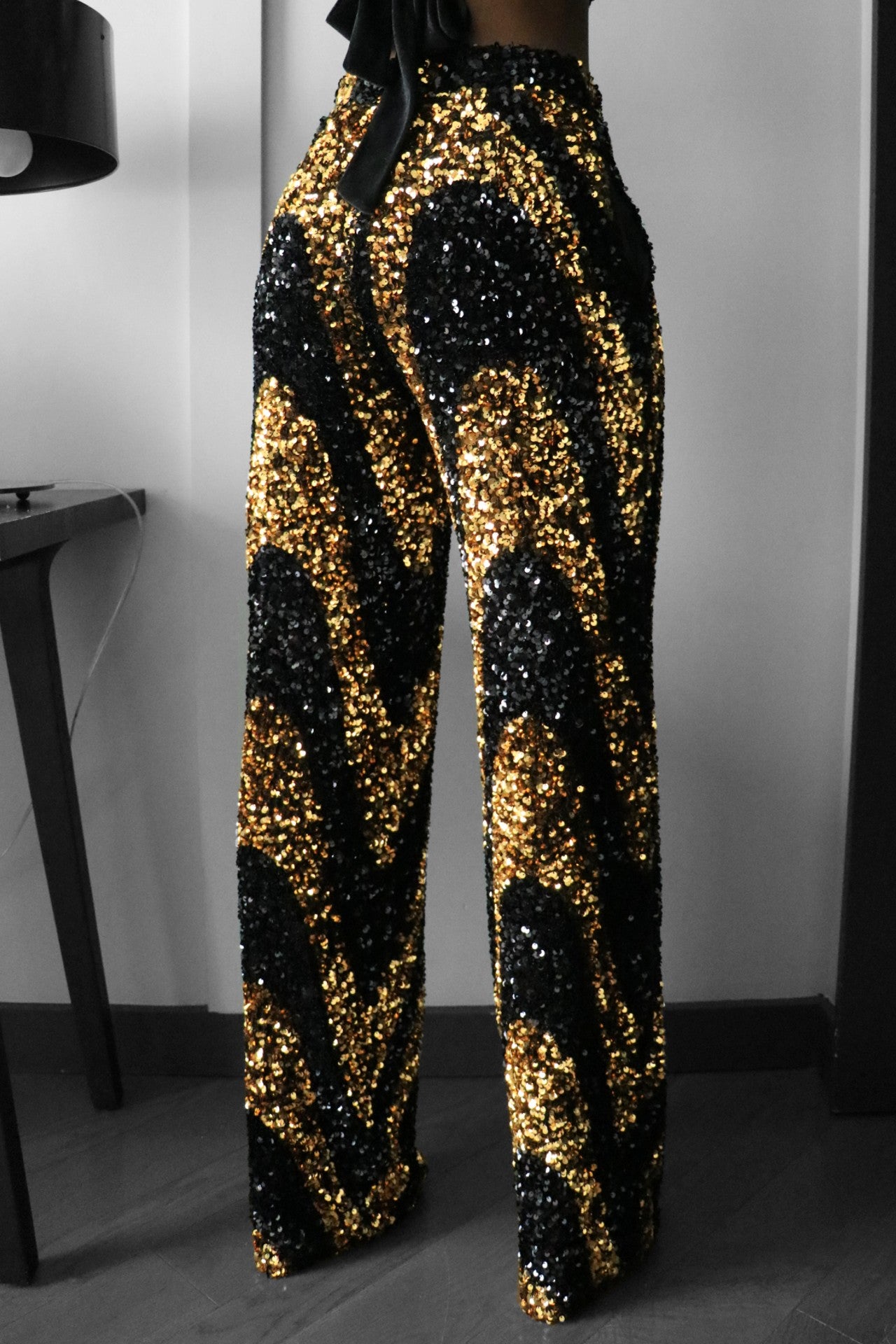 Black/Gold Sequin Swirl Pants
