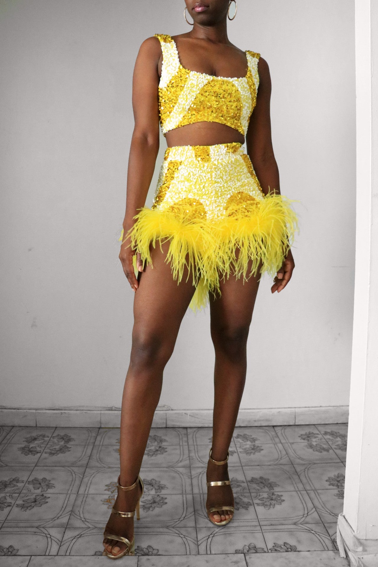 Lemon Swirl Sequin Crop Top