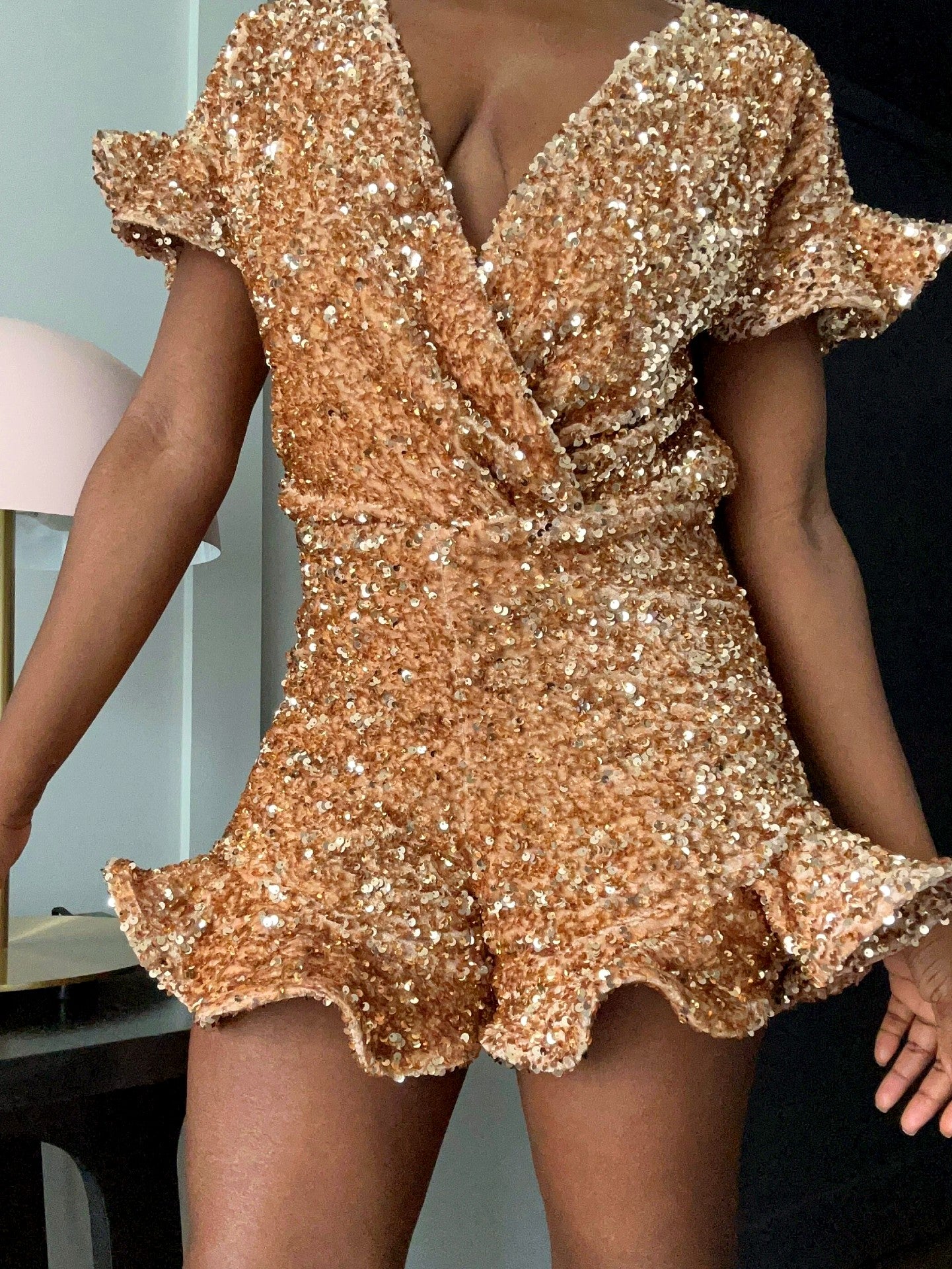 Chai Gold Spice Sequin Ruffle Playsuit