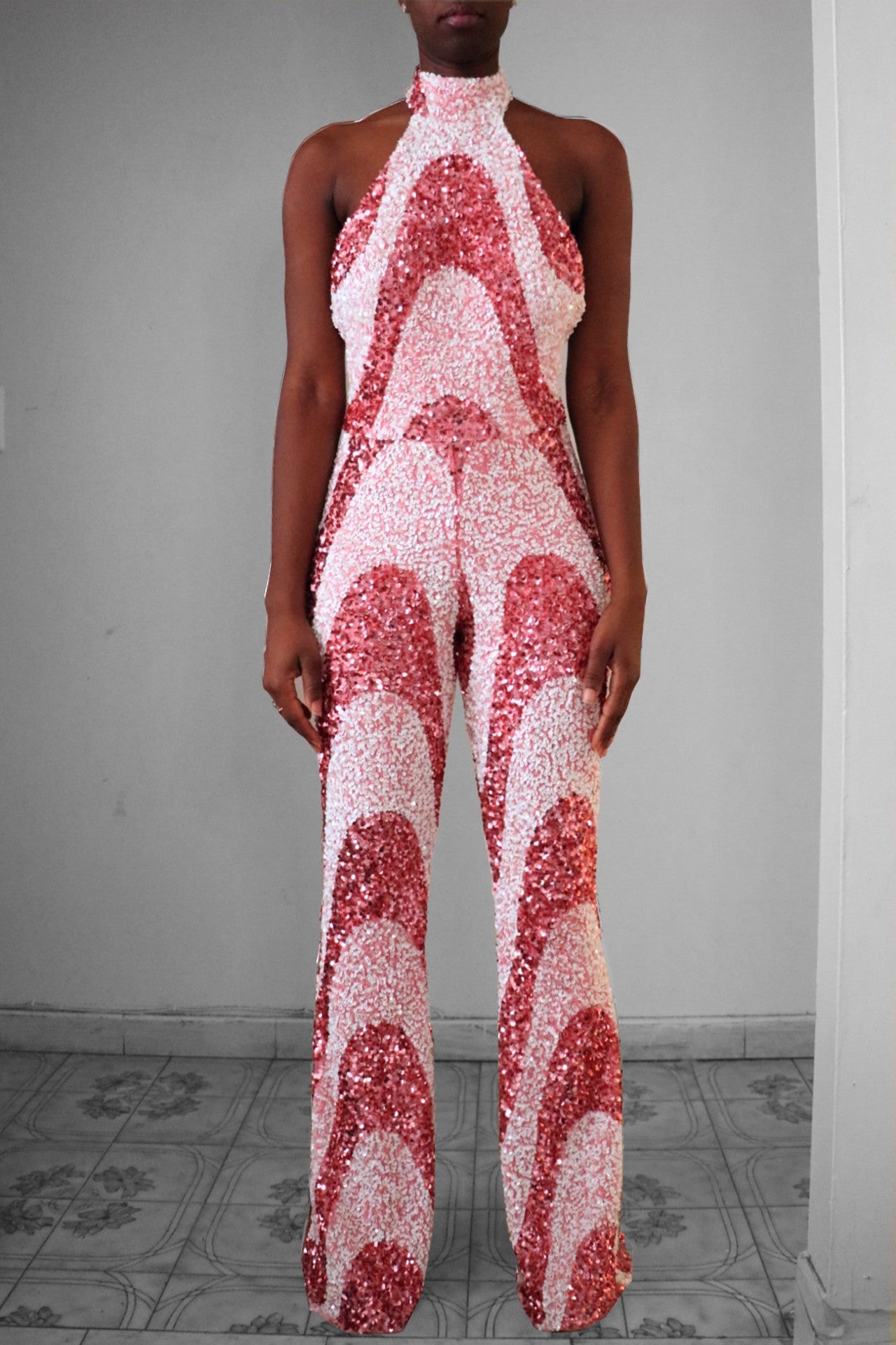 Bubblegum Swirl Sequin Halter Jumpsuit