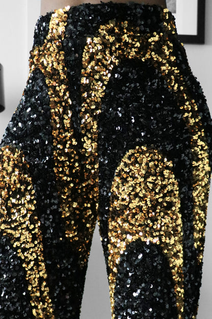 Licorice Swirl Black & Gold Sequin Wide Leg Pants