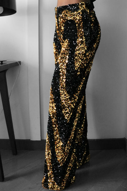 Licorice Swirl Black & Gold Sequin Wide Leg Pants