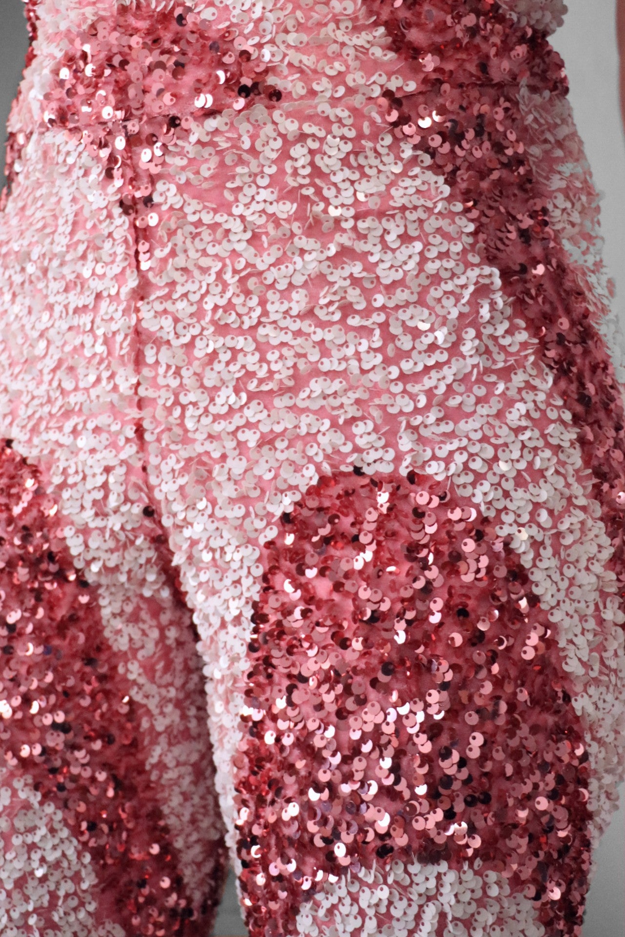 Luxury Pink And White Sequin Swirl Jumpsuit Halter Sequin Detail