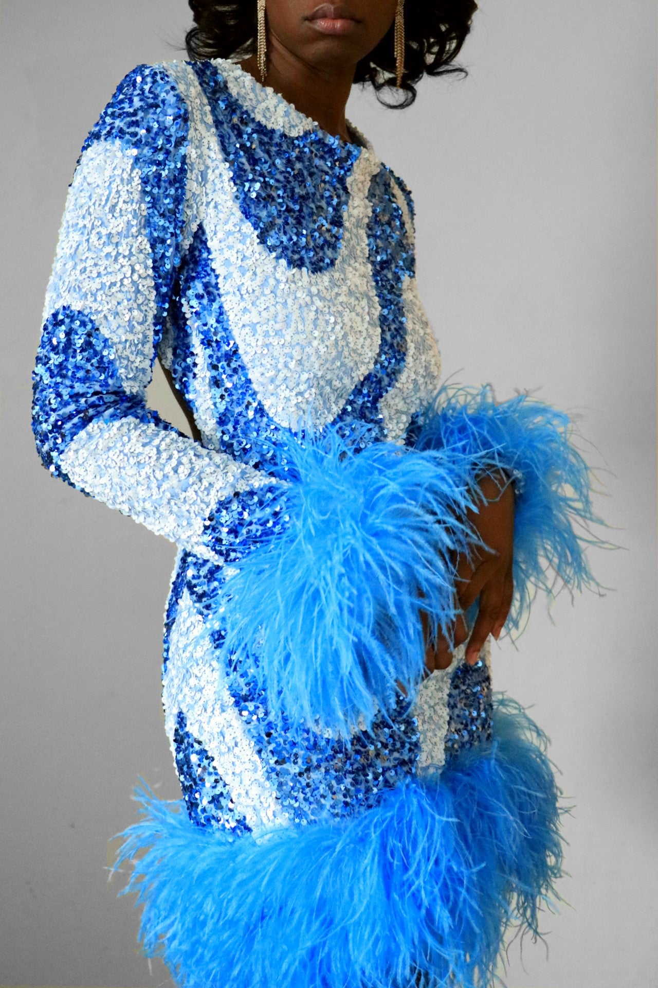 Blueberry Swirl Sequin Feather Dress