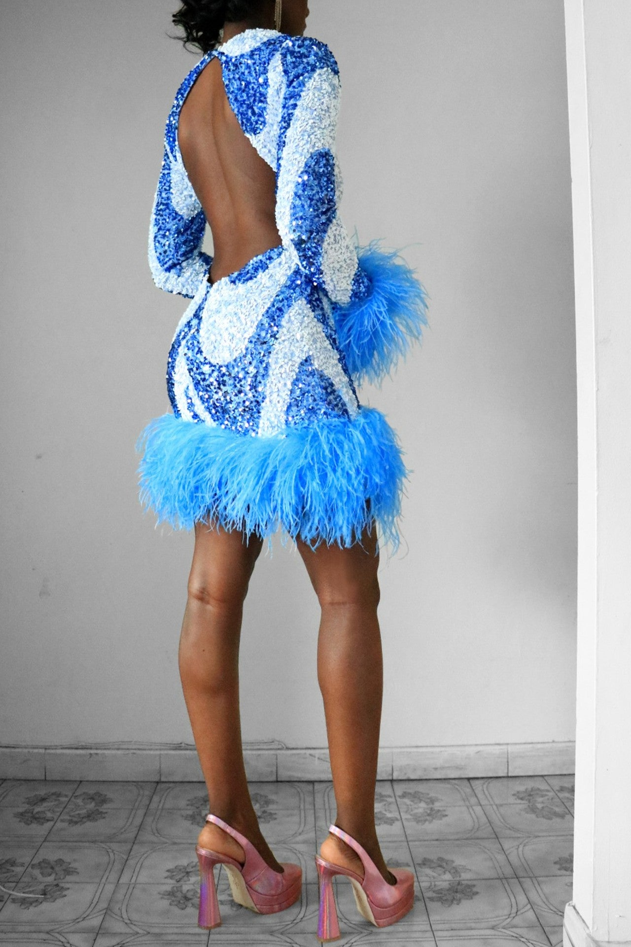Blueberry Swirl Sequin Feather Dress